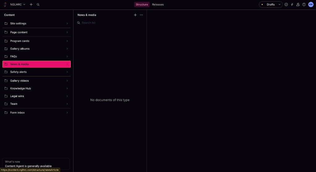 Empty News and media list in Sanity Studio